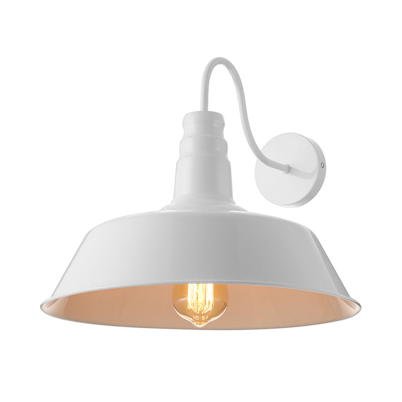 Frendorf | 1 Lampen Metall Wandleuchte Industriestil Schwarz/Weiß Scheune Schirm Porch Wandmontage Licht, 10"/14" Durchmesser