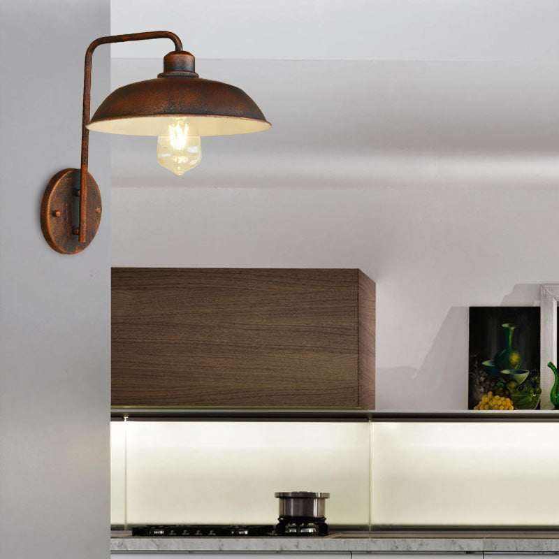 Frendorf | 1 Licht Wand Scone Licht Antieke Stijl Zwart/Roest Metaal Wandverlichting met Gebogen Arm voor Gang