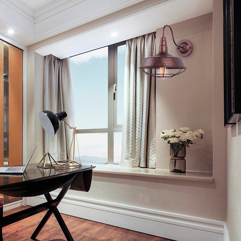 Frendorf | 10"/14" W 1 Kopf Käfig Wandleuchte mit Scheune Schirm und Gänneck Arm Eisen Restaurant Wandmontage Licht in Schwarz/Weiß