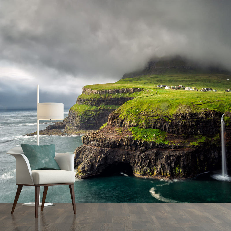 Frendorf | Scandinavische landschapswandpapier wandbeeld grijze lucht met gras kustwandbekleding