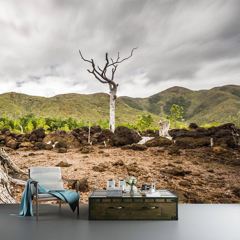 Frendorf | Braun Bare Ground Wandgemälde Tapete Feuchtigkeitsresistent Nordic Wohnzimmer Wanddekoration