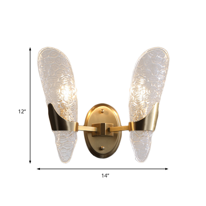 Frendorf | 1/2-Birnen Exponierte Wandbeleuchtung Zeitgenössische Texturierte Glas Wandleuchte in Messing für das Esszimmer