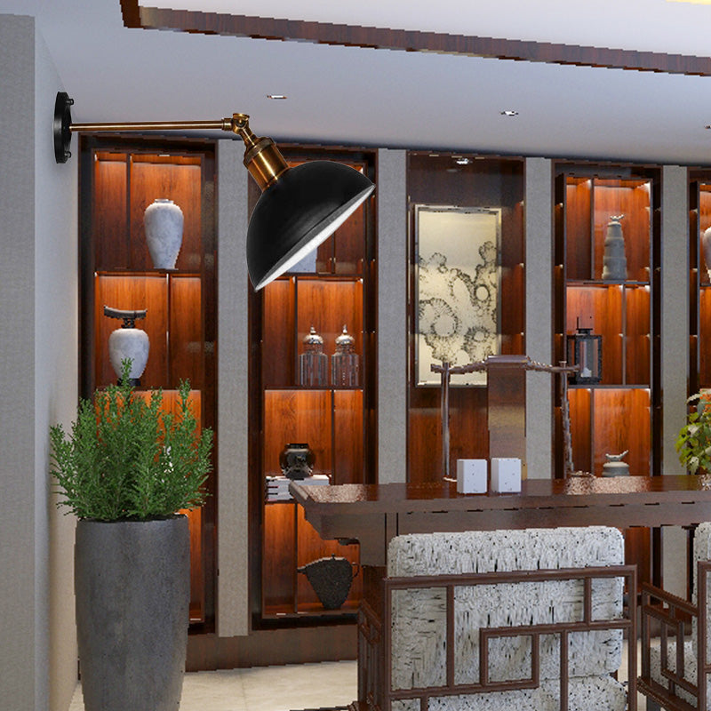 Frendorf | 1 Licht Wandschlamp Loftstijl Koepel/Trommel Schaduw Metaal Verstelbare Wandlamp in Zwart voor Slaapkamer