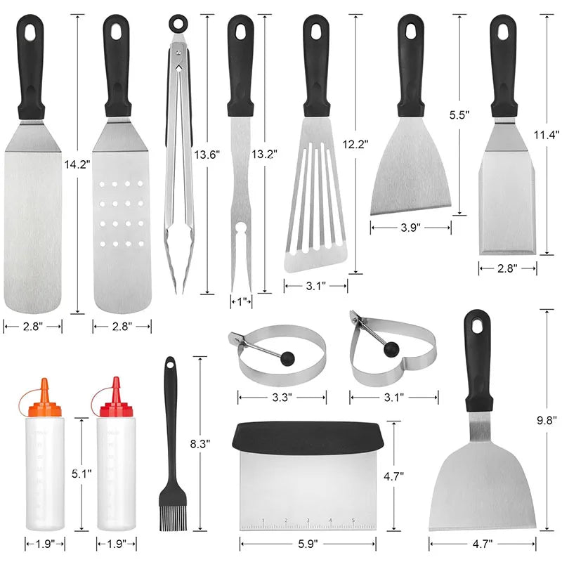 Frendorf | 15-teiliges Edelstahl-Griddle-Zubehörset BBQ-Werkzeuge Set