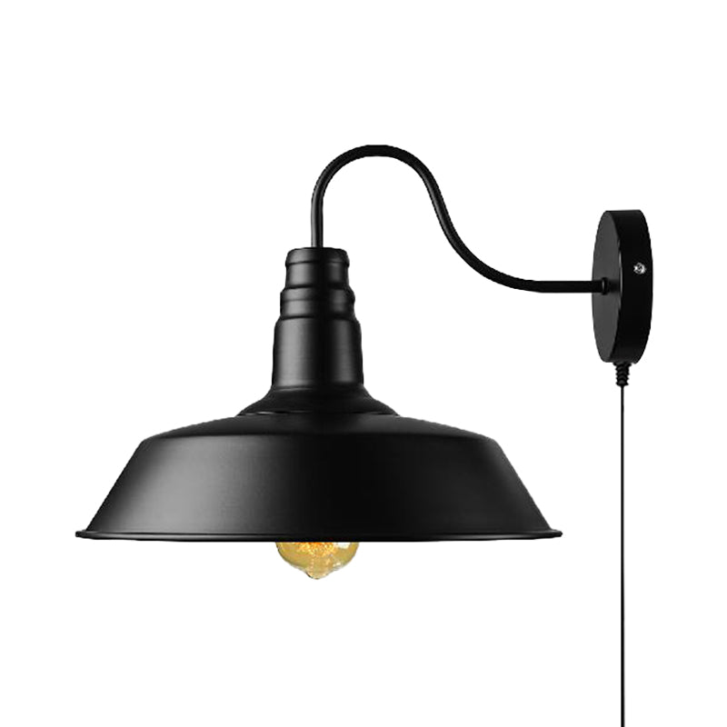 Frendorf | 1 Kopf Scheunen Wandleuchte Retro-Stil Schwarz-Finish Metall Wandlampe mit Stecker-Kabel für Esszimmer