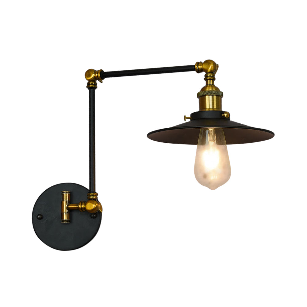 Frendorf | 1 Kopf Untertasse Wandbeleuchtung Vintage Schwarz Finish Metall Sconce Lampe mit einstellbarem Arm für das Wohnzimmer