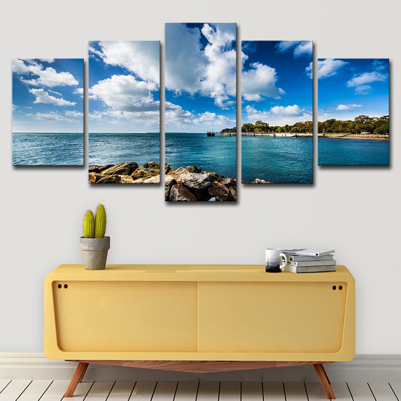 Frendorf | Brook Island Ocean Wandkunst Modernisme Multi-Stuk Canvas Print in Hemelsblauw voor Eetkamer