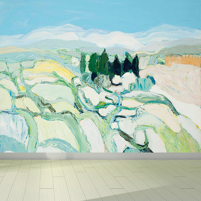 Frendorf | Blau Rollende Hügel Wandtattoo Fleckenresistent Zeitgenössische Kunst Badezimmer Wandverkleidung
