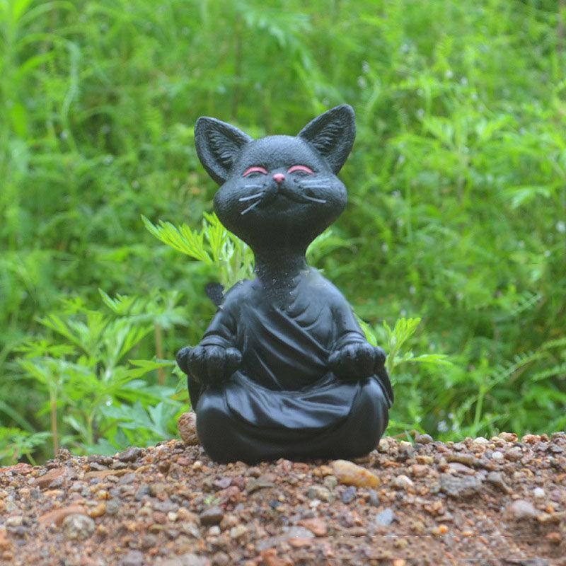 Verspielt Schwarze Buddha Katze Figur Meditation Yoga Sammlerstück Glückliche Katzen Dekor Zuhause Garten Dekoration Gartenornament