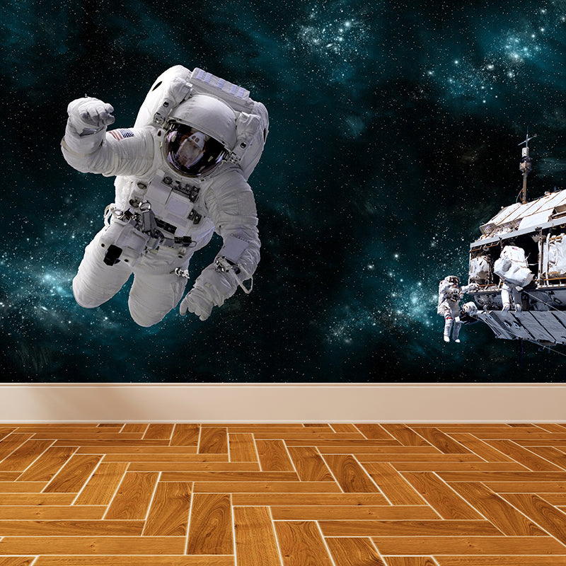 Frendorf | Blaues Astronauten- und Erdwandmural Universum Sci-Fi Fleckenbeständige Wanddekoration für die Küche