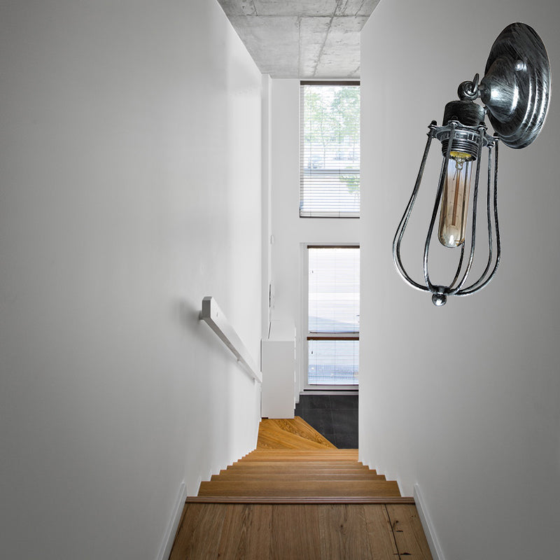 Frendorf | 1 Kopdraad Beschermingswandlamp Wandlamp met Gloeilamp Schaduw Industrieel Verouderd Messing/Antiek Zilveren IJzeren Wandlamp voor Restaurant