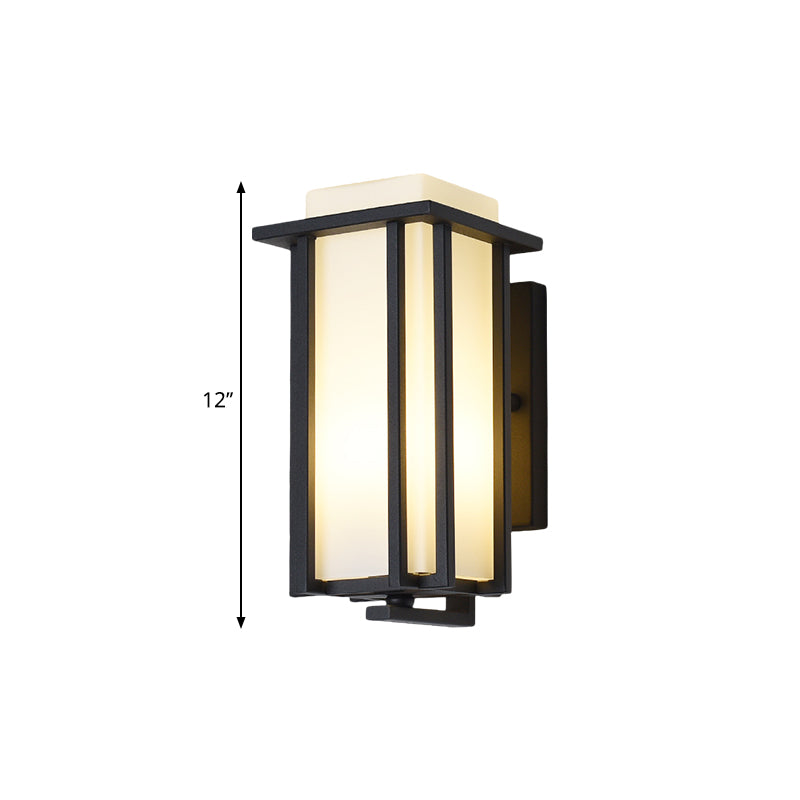 Frendorf | 1-Licht Rechteckige Wandbeleuchtung Lager Schwarz Opalglas Flush Mount Wandsockel mit Metallrahmen, 6"/6.5" B