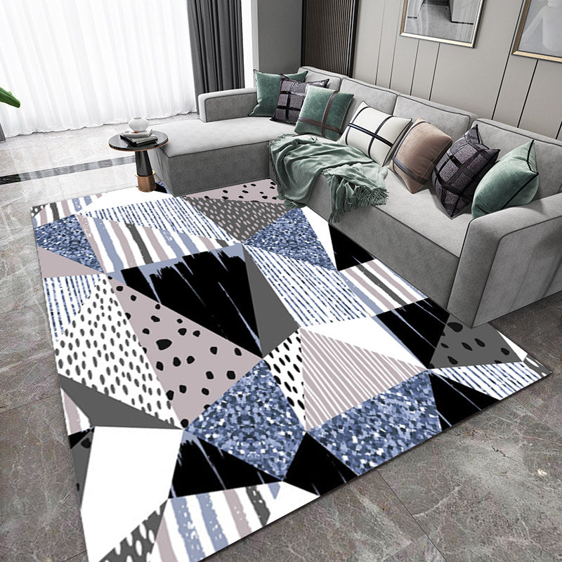 Frendorf | Blau- und gelber Schlafzimmerteppich modernes Farbblockstreifenmuster Teppich Polyester fleckenbeständiger Teppich