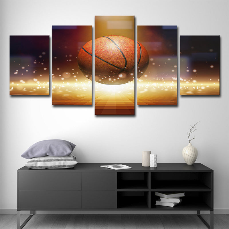 Frendorf | Basketball und Firefly Leinwandkunst Braune zeitgenössische Wanddekoration für Jungen Schlafzimmer