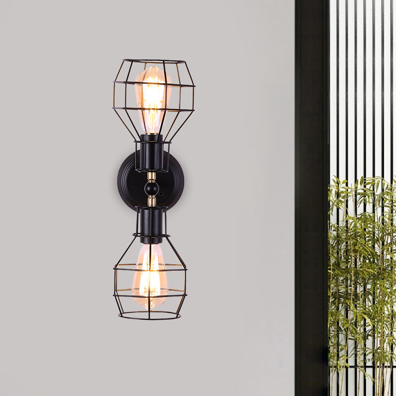 Frendorf | 2 Köpfe Metall Wandbeleuchtung Fixture Industrie Schwarz Torpedo Käfig Arbeitszimmer Wandmontage Licht