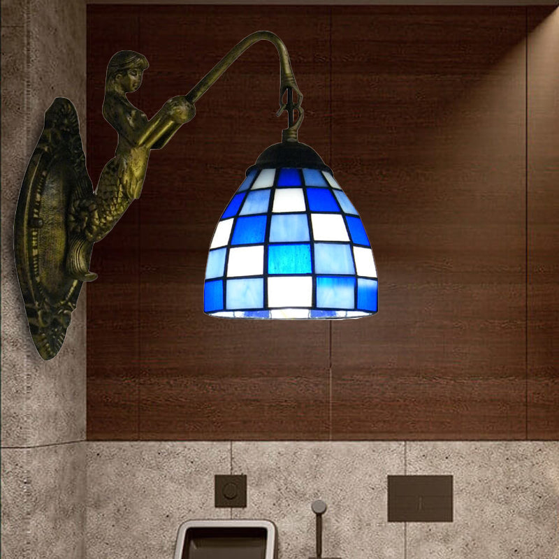 Frendorf | 1 Hoofdelement Wandlamp Tiffany Rasterpatroon Blauw/Groen Glas Wandlamp voor Gang