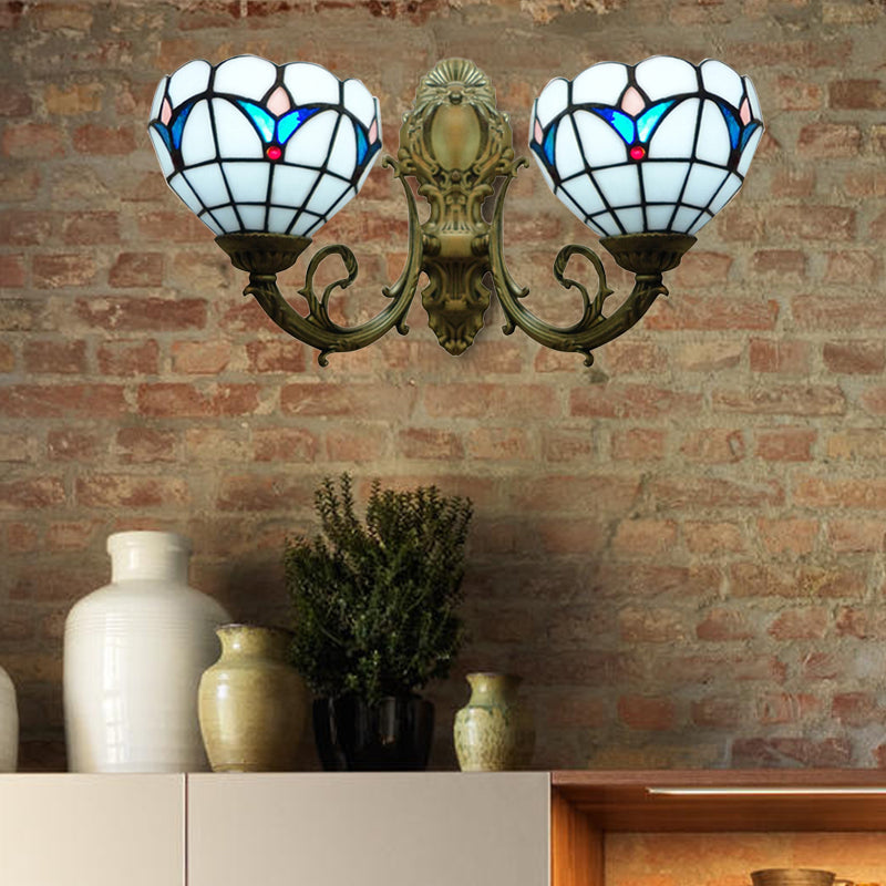 Frendorf | 2 Lights Dome Wandlamp met Magnolia Wit/Beige Glas Tiffany Wandlamp voor Woonkamer