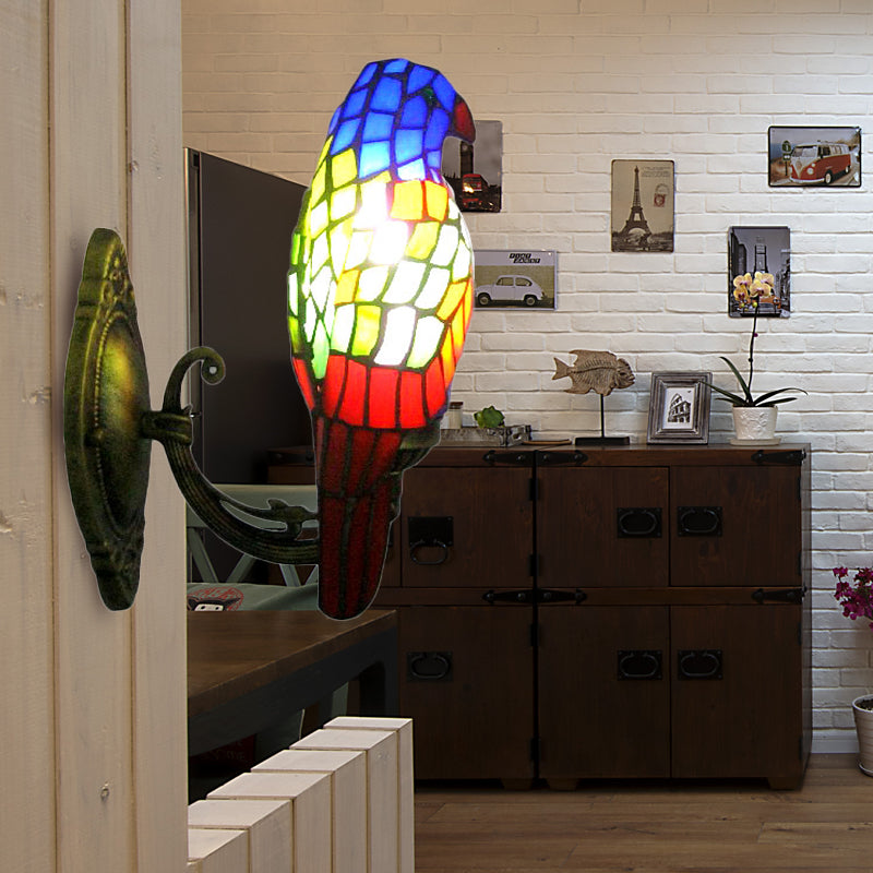 Frendorf | 1 Kopf Papagei Wandlampe Lodge-Stil Buntglas-Wandleuchte aus Messing für das Wohnzimmer