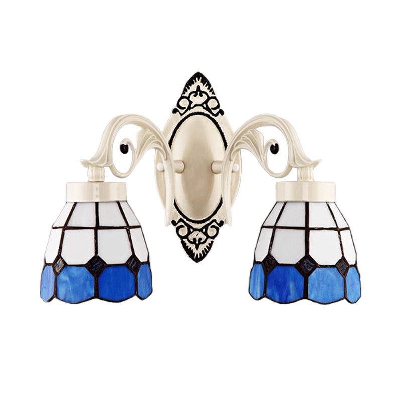 Frendorf | Bowl Shade Schlafzimmer Wandlampe Buntglas 2 Lichter Tiffany Stil Wandleuchte in Weiß