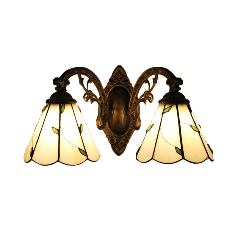 Frendorf | 2 Lichten Blad Wandmontage Licht met Gebogen Arm Lodge Stijl Gevlochten Glas Wandlamp in Beige