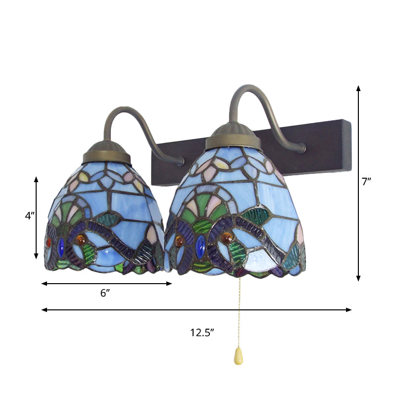 Frendorf | 2 Köpfe Schale Wandlicht Leuchte Barock Blau Glas Wandleuchte mit Zugschalter