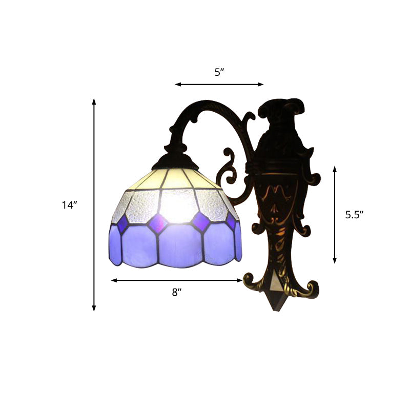 Frendorf | 1 Lichtgitter Kuppel Wand Scone Tiffany Vintage Glas Wandlampe in Blau für Esszimmer