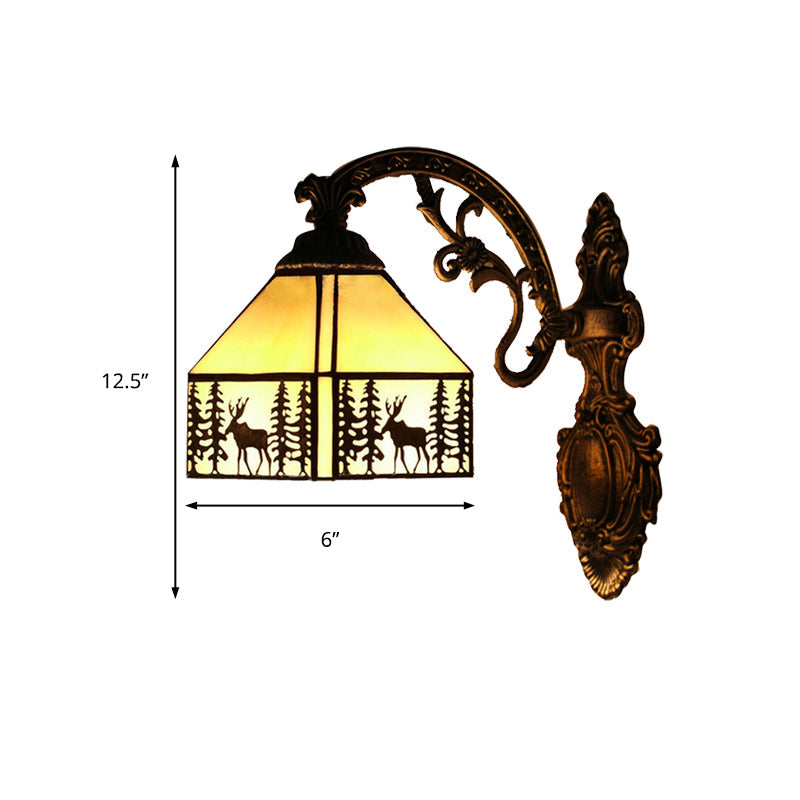 Frendorf | 1 Licht Forest Deer Wandlamp met Lodge Shade Tiffany Rustieke Wandarmatuur in Beige voor Hotel