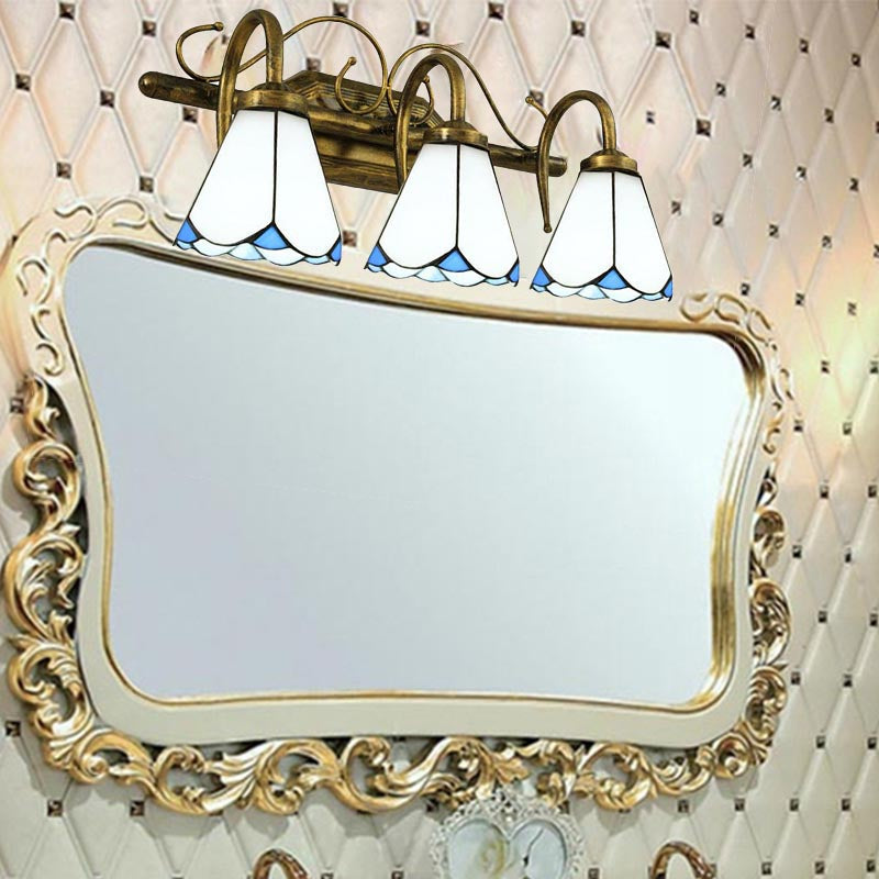 Frendorf | 2/3 Lichten Conische Wandlamp met Witte Glazen Shade Vintage Dubbele Vanity Lamp voor Badkamer