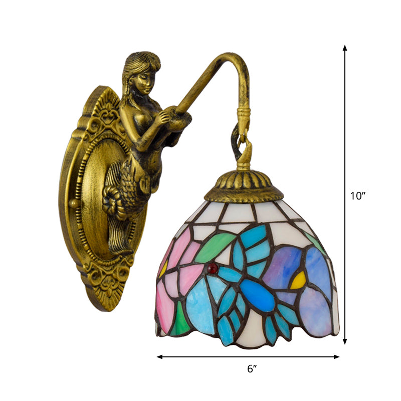Frendorf | Blau-Rosa Schüssel Wandlampe Tiffany 1 Kopf Multicolor Buntglas Wandmontierte Lampe