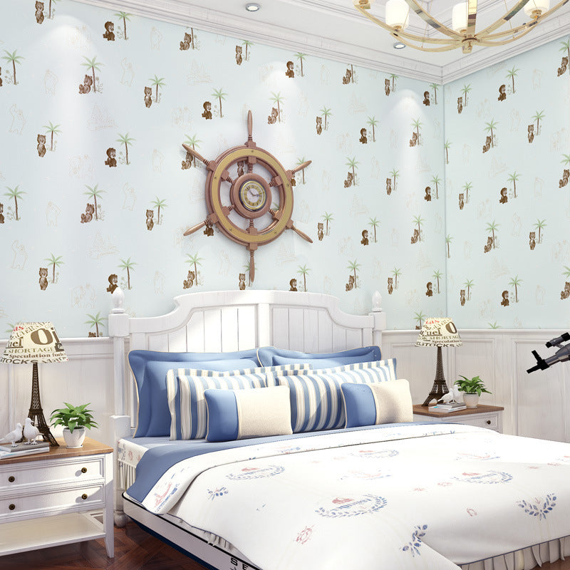 Frendorf | 16,5 Fuß x 20,5 Zoll dekorative selbstklebende Teddy-Bär und Baum Vlies-Tapete für Kinder