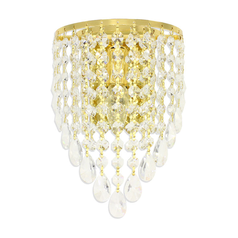 Frendorf | 10"/15" W Z tapered Wandlamp Vintage Metaal 1 Lamp Gouden Sconces met Duidelijke Kristal Drapering
