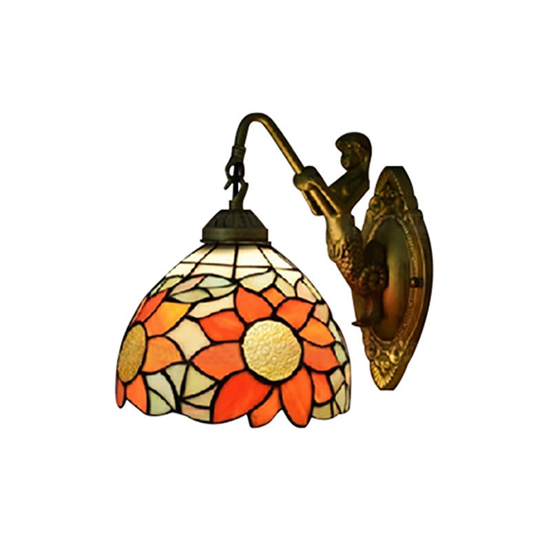 Frendorf | 1 Kopf Flur Wandmontierte Licht Tiffany Orange Wandlampe mit Sonnenblume Buntglasschirm