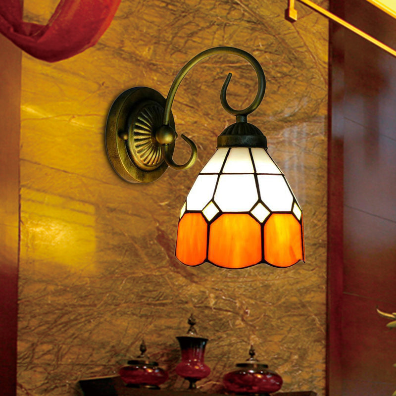 Frendorf | 1 Kopf Schüssel Wandlicht Leuchte Tiffany Orange/Blau/Rosa Glas Wandleuchte mit gebogenem Arm für Flur