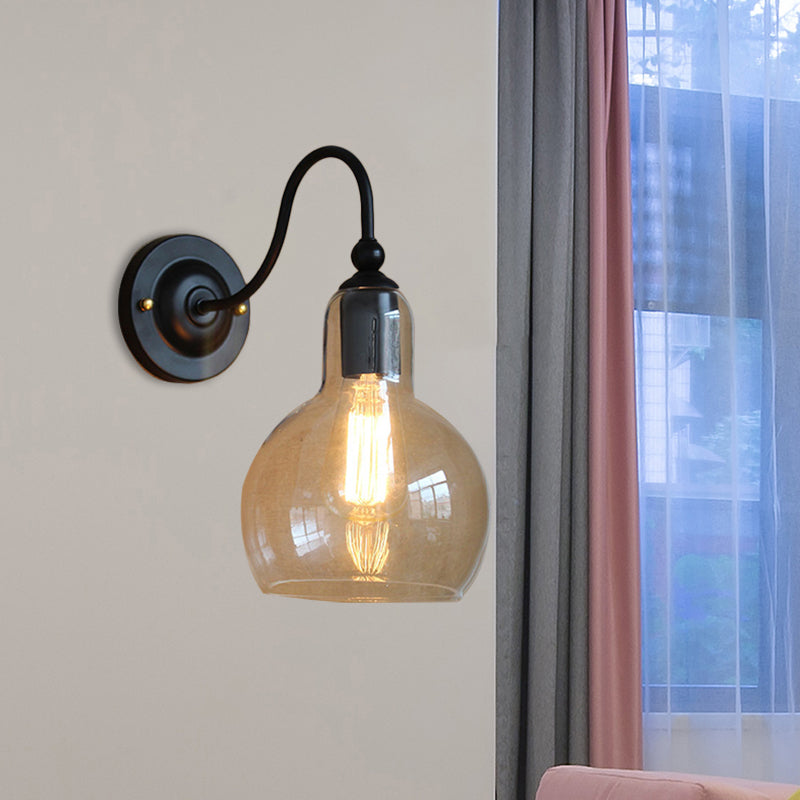 Frendorf | 1 Lichtklar Glas Wand Sconce Licht Industrie Schwarz Blasen Shade Wohnzimmer Beleuchtung Fixture in Schwarz