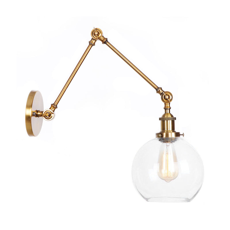 Frendorf | 1-Licht Klar Glas Wandleuchte Fixture Lager Brass/Bronze Schwenkarmschwenk Wandlampe mit Glocken/Kugel Klar Glas Schirm