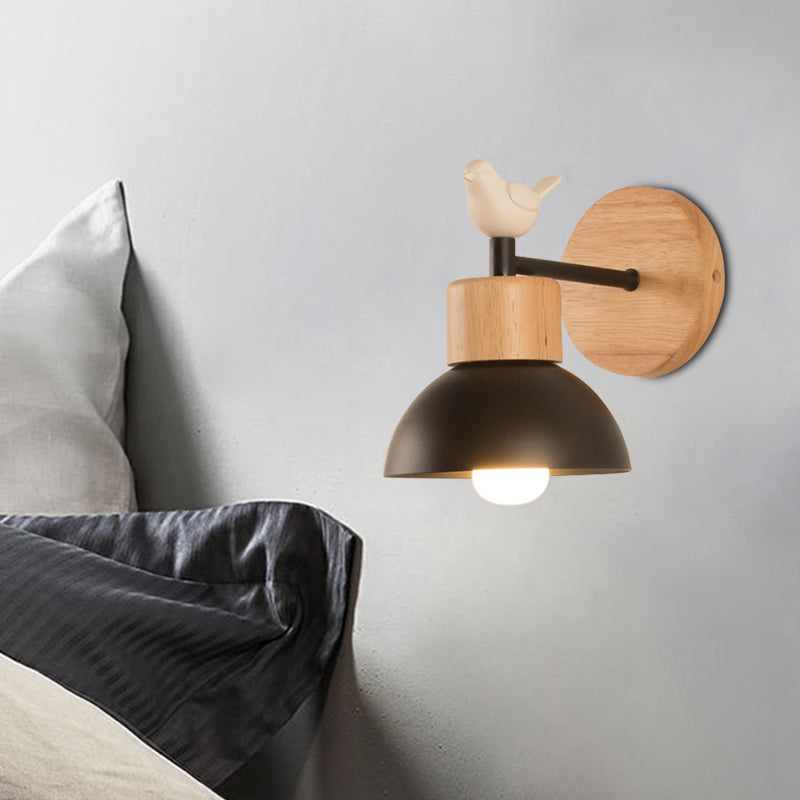 NordicDome - Metall und Holz Wandlampe mit Vogel für das Kinderzimmer