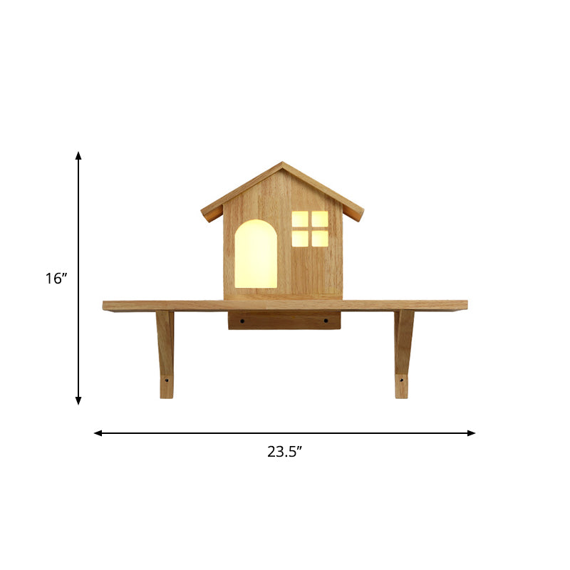 Frendorf | Beige Lodge Wandleuchte Einrichtung Nordische Holz LED Wandschrank mit Ablage, Warm/Weiße Licht