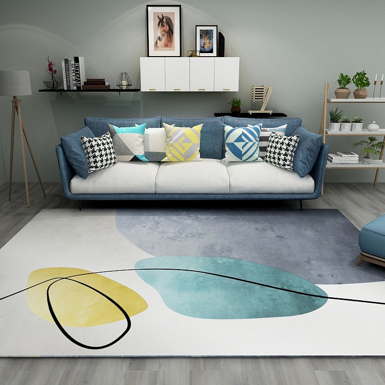 Frendorf | Ivory Novelty Rug Polyester Colorblock Line Pattern Rug Waschbarer Teppich für Schlafzimmer