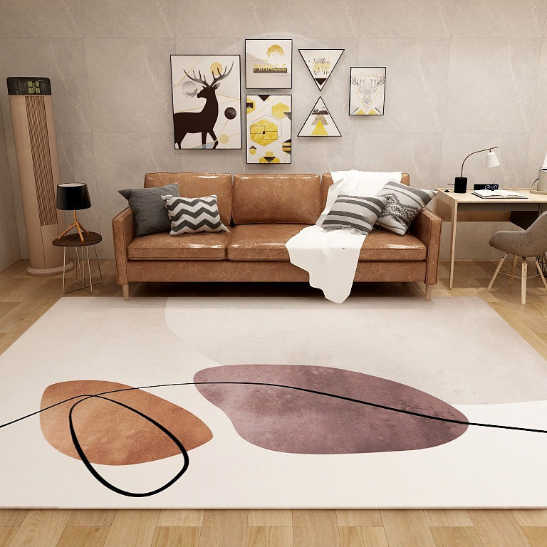 Frendorf | Ivory Novelty Rug Polyester Colorblock Line Pattern Rug Waschbarer Teppich für Schlafzimmer