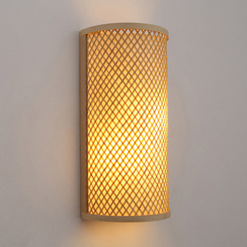 Frendorf | Halbzylindrische Wandlampe zur flush-Montage Minimalistische Bambus 1 Kopf Flur Wandleuchte in Beige