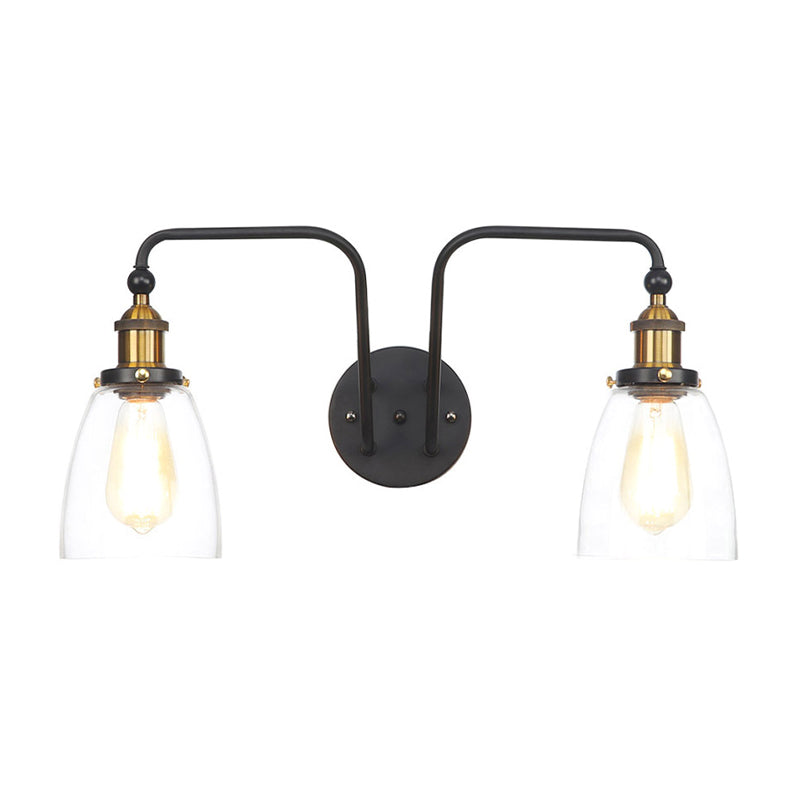 Frendorf | 2 Lichten Heldere Glazen Sconcelamp Industriële Stijl Zwarte Kegel/Bowl Woonkamer Wandverlichting Idee