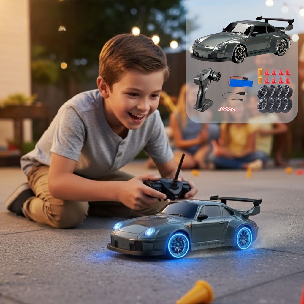 Frendorf | 1:24 RC Drift Auto | 4WD, LED-Räder & USB wiederaufladbar für Innen- und Außenrennen Spaß