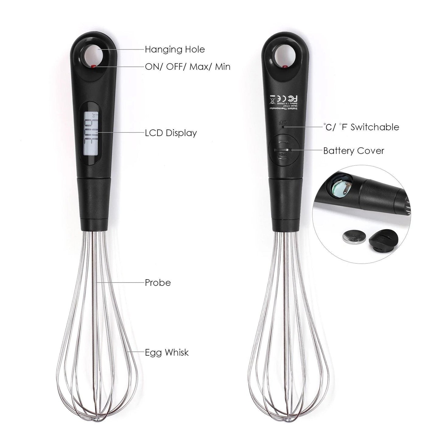 Frendorf | 2-in-1 Sofort-Lese Lebensmittelthermometer und Eierbesen