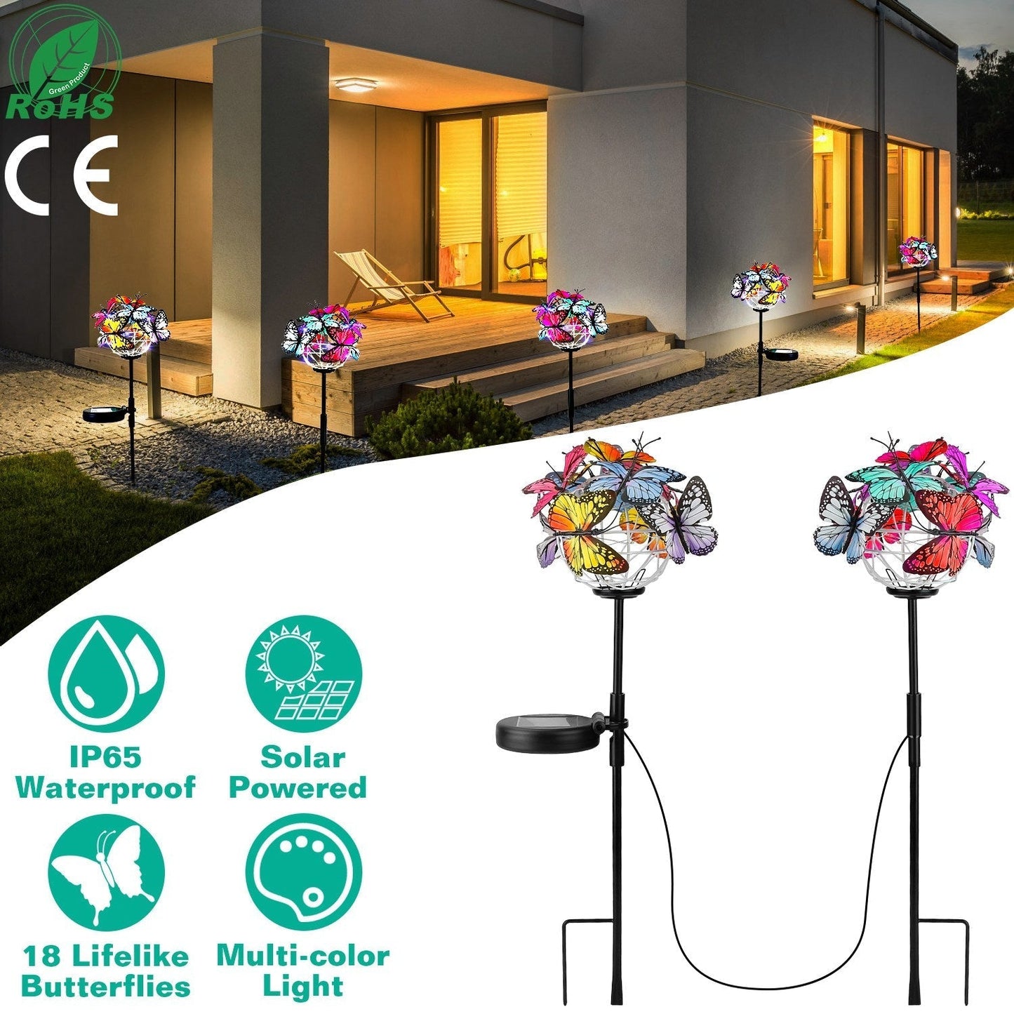 Frendorf | 2-in-1 Outdoor Schmetterling Solarlicht Gartenstecker