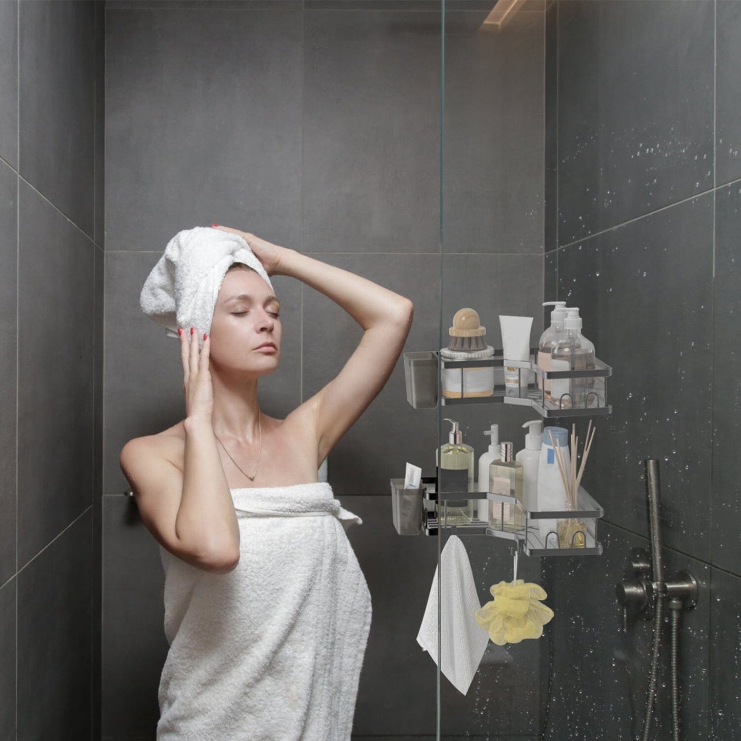 Frendorf | 2-Pack: Eck-Duschregal Kein Bohren Klebe-Duschorganisator