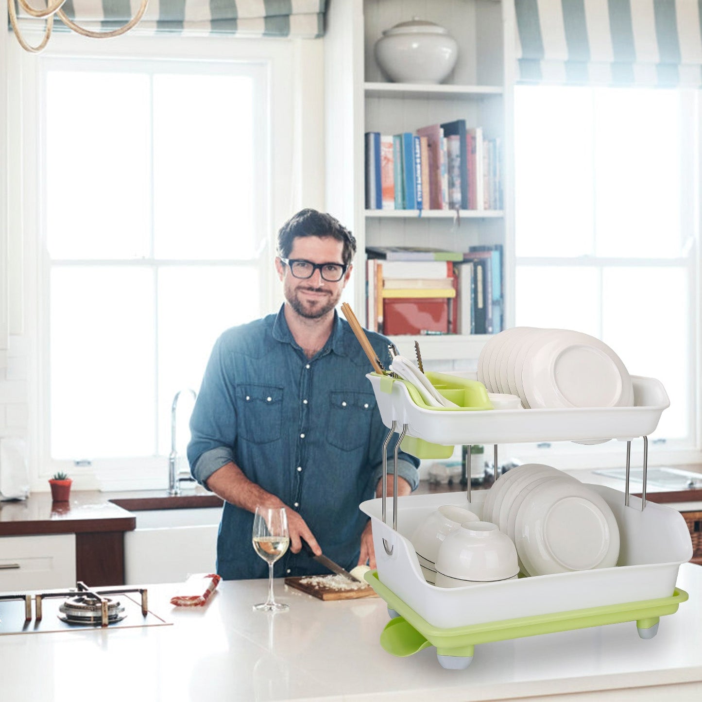 Frendorf | 2-Tier Geschirr Trockenständer Besteckhalter