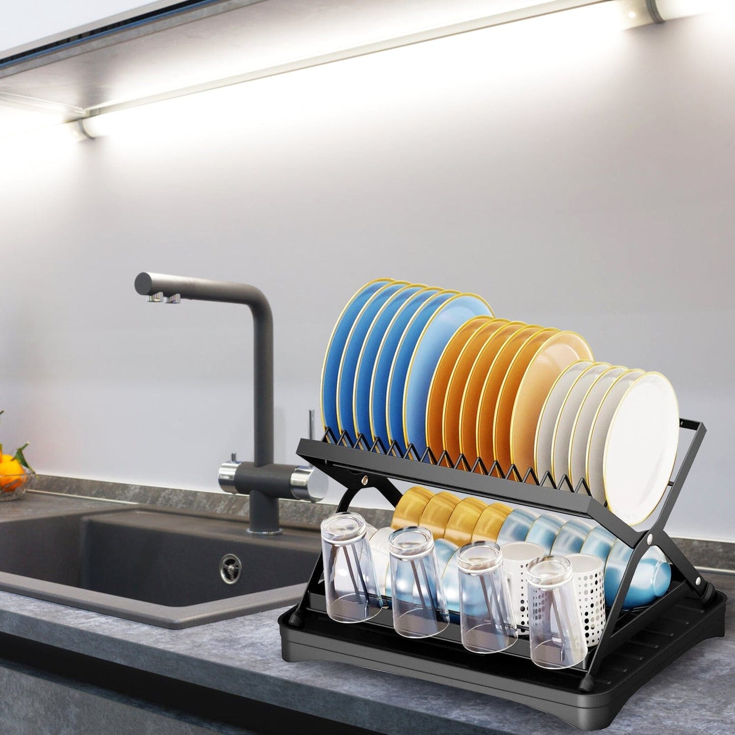 Frendorf | 2-stufiges Geschirrständer mit Tassenhalter und Abtropfbrett