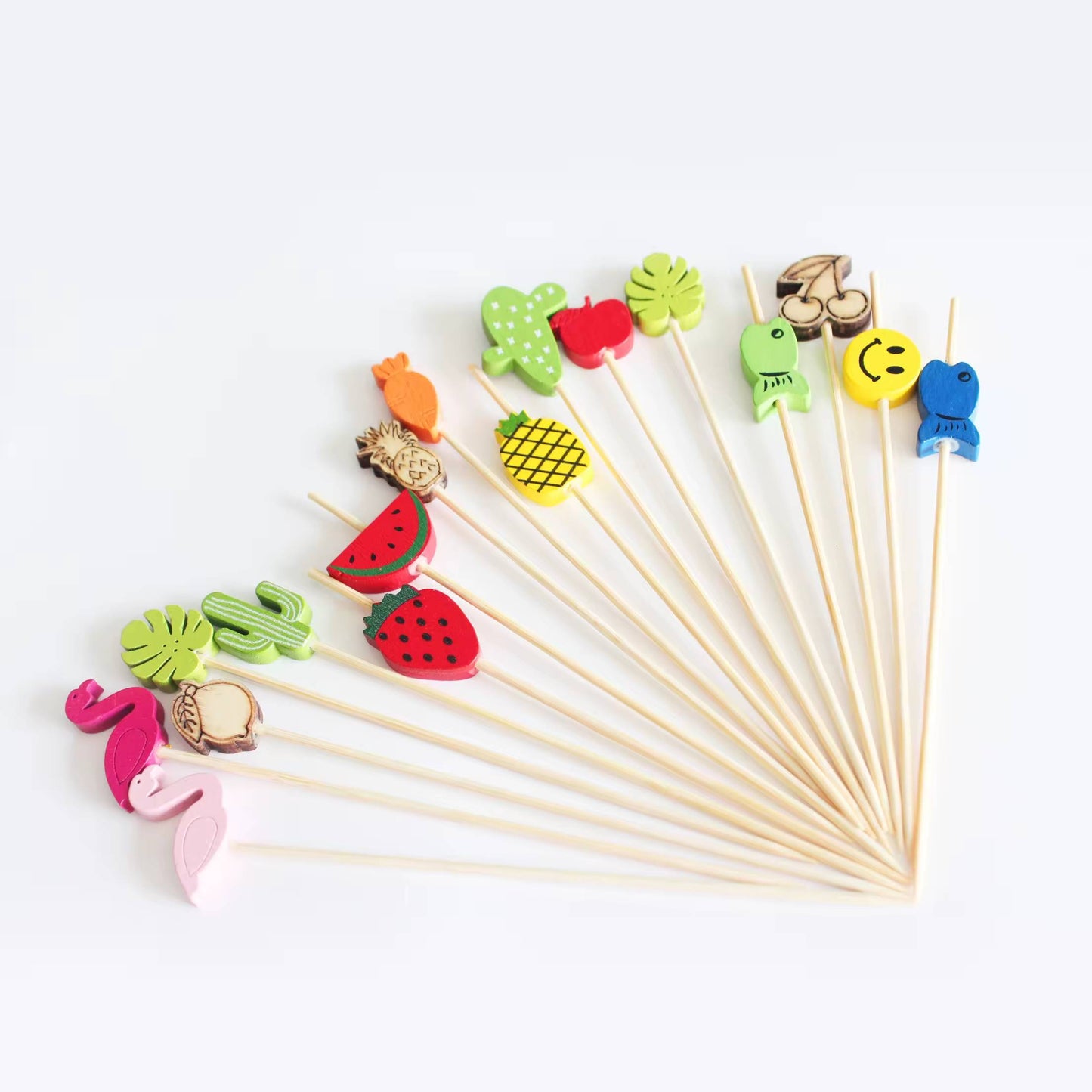Frendorf | 2023 Jimao Verschiedene Cocktail-Dekoration Lebensmittelspieße Bambus Handwerk assortierte Perlen-Lebensmittelspieße für Grillparty Abschlussball beliebt