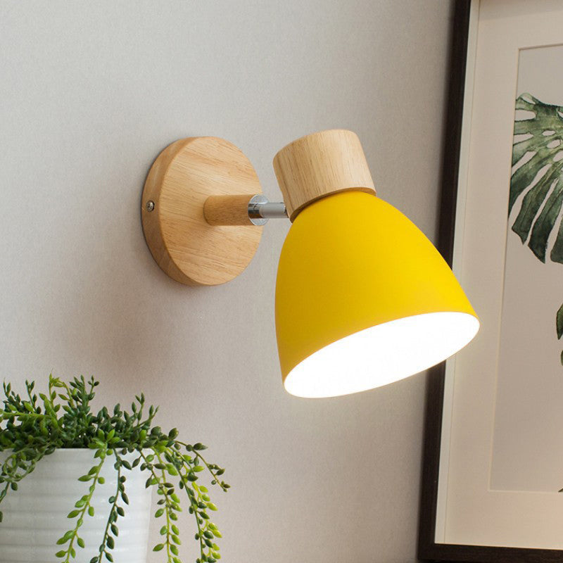 Frendorf | 1 Licht Korridor Wandlamp Fixture Macaron Houten Wand Gemonteerde Lamp met Koepel Aluminium Schaduw