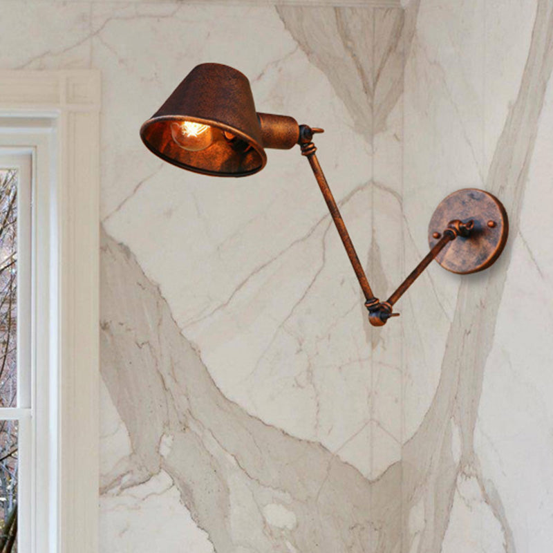 Frendorf | 1 Glühbirne Wandbeleuchtung Vintage Industrie Konische Schattierung Metall Wandlampe in Schwarz/Rost für das Arbeitszimmer